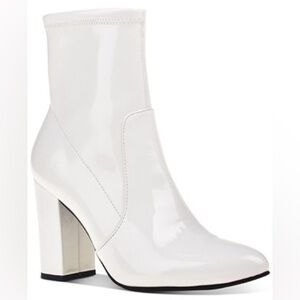 Faux Leather Glossy White Women's Ankle Boots​